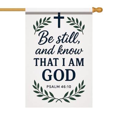 Imagem de Starlit Patio Bandeira de casa cristã 71 x 101 cm Be Still And Know That I Am God Psalm 46:10 bandeira de jardim cruz dupla face ramo de oliveira banner pátio varanda exterior EUA religiosa casa
