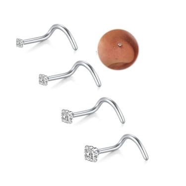 Imagem de MODRSA Piercing de nariz de titânio 20 g grau implante titânio piercing prata narina parafusos parafuso rolhas calibre 20 pequeno minúsculo hipoalergênico aço cirúrgico joia de narina 1,5 mm 2 mm 2,5