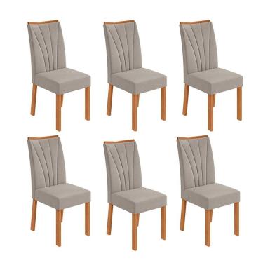 Imagem de Conjunto com 6 Cadeiras Apogeu Veludo Capuccino e Amêndoa