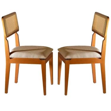 Imagem de Kit 2 Cadeiras Canada Madeira Tecido Linho HR Cor Bege
