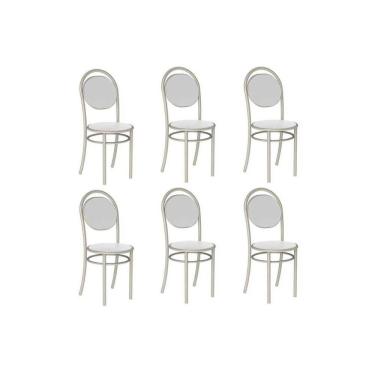 Imagem de Cadeira Sala de Jantar 190 Aço Kit 6 Uni Prata/Courano Branco - Carraro