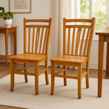 Imagem de Kit 2 Cadeiras de Madeiras Maciça Com Encosto Anatômico Rústica Claras