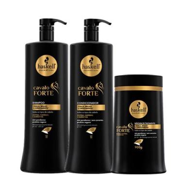 Imagem de Kit Haskell Cavalo Forte Salão Shampoo Condicionador Máscara 900g/1 Li