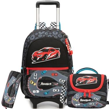 Imagem de ZBAOGTW Mochila com rodinhas para meninas de 8 a 12 anos para meninos e meninas, Carro de pista preta