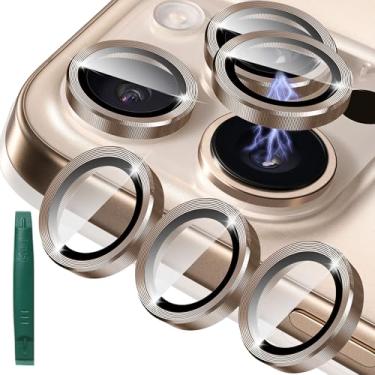 Imagem de JOLOJO Pacote com 2 protetores de lente de câmera de vidro temperado protetor de tela compatível com iPhone 16 Pro/Max, ultratransparente/fino, capa completa à prova de arranhões - Desert Titanium