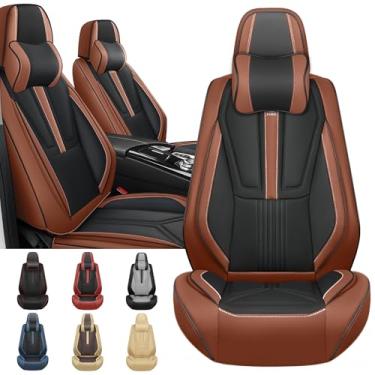 Imagem de Arazi Capas de assento dianteiras para Lexus ES250 2021-2025, capa de assento de couro napa cobertura total à prova d'água protetor de assento de carro (preto e marrom, 2 assentos de luxo)