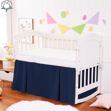 Imagem de Saia de berço de algodão – Natural, macia, respirável para a pele delicada do bebê, saia de berço para bebês meninos e meninas, serve para berços padrão 71 x 132 cm com queda de 35 cm