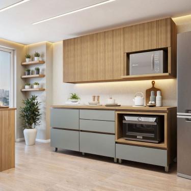 Imagem de Cozinha Completa Modulada 4 Peças 5 Portas 4 Gavetas Norten Marrom/Verde