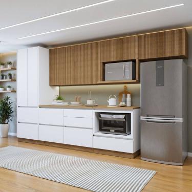 Imagem de Cozinha Completa Modulada 6 Peças 7 Portas 7 Gavetas com Rodapé Norten Branco/Marrom