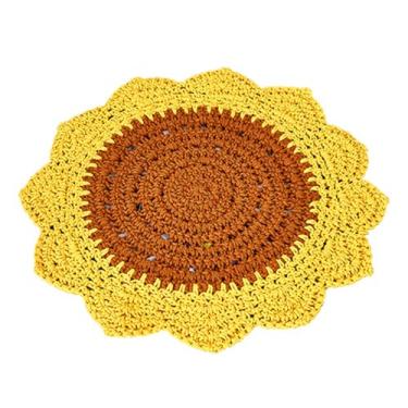 Imagem de Jogo americano de crochê feito à mão de algodão e girassol, jogo americano de flores redondas para decoração de mesa de cozinha, adequado para festas de chá de fazenda e sala de estar, 40 cm