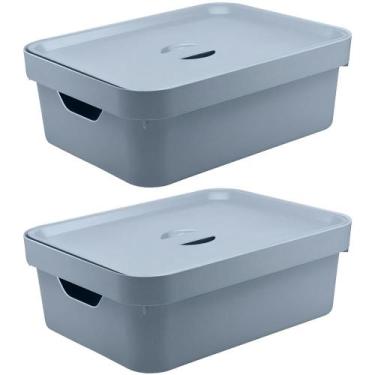 Imagem de 2x Caixa Plastica Multiuso Organizadora 10,5L Ou Cube Azul