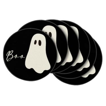 Imagem de Artoid Mode Boo Ghost Jogo americano redondo de Halloween, conjunto de 6, 35 cm, preto, para festa, cozinha, decoração de jantar