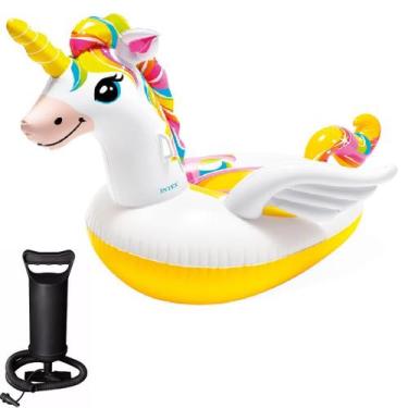 Imagem de Bóia bote inflável unicórnio gigante intex infantil 1,98m + bomba manu