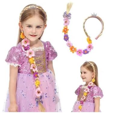 Imagem de Tiara Trança Rapunzel Princesa Enrolados Disney Flores F - Baby Plush,