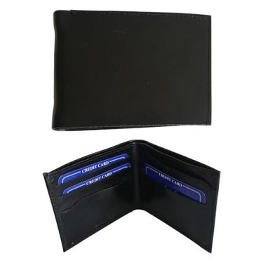 Imagem de Carteira masculina de couro bovino genuíno – Porta-cartões de crédito com duas dobras – Carteira minimalista masculina fina para adolescentes, pais, maridos e irmãos – Presente exclusivo de Dia dos