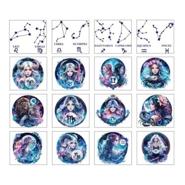 Imagem de GLOBLELAND 18 folhas signos do zodíaco adesivo de transferência para vaso 9,99 x 9,1 cm Dreamy Women UV DTF Cup Wraps Decalques coloridos símbolos de constelação adesivos de transferência para móveis