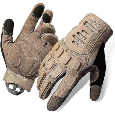 Imagem de ZUNE LOTOO Luvas táticas para homens, luvas de motocicleta com tela sensível ao toque com proteção contra impactos nos dedos, luvas de trabalho de segurança acolchoadas com palma bronzeada para