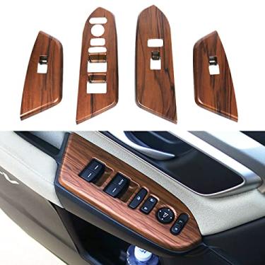 Imagem de BOLTRY Para Honda CRV CR-V 2017 ~ 2021 LX EX EX-L Apoio de braço Touring Janela Elevação para Baixo Interruptor de Controle Tampa de Painel de Fechadura de Porta Guarnição Acessórios de Capa de Decoração de Interior (Grão de madeira)