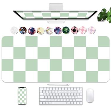 Imagem de Tapete quadriculado grande de 89,9 cm x 40 cm, protetor de mouse pad de couro PU, tapete de mesa para mesa, tapete de mesa verde antiderrapante, bloco de escrita à prova d'água para escritório e casa
