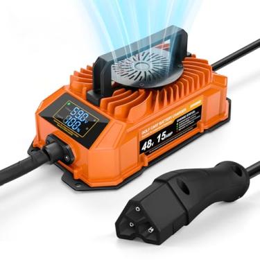 Imagem de Kohree Carregador de carrinho de golfe de 48 volts e 15 amperes para bateria EZGO RXV e TXT, com ecrã LED de progresso em tempo real, tomada triangular de 3 pinos