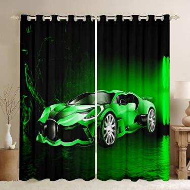 Imagem de Cortinas de carro esportivo verde para janela de carro de corrida para quarto, sala de estar, crianças, meninos, meninas, esportes radicais, cortinas de janela para quarto, sala de estar, decoração de