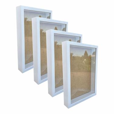 Imagem de Kit 4 Molduras Caixa Alta Revestida Com Vidro Expositora Bordados Quadros Quilling Scrapbook - 10x10-1,5X4,5 Cor:Branc