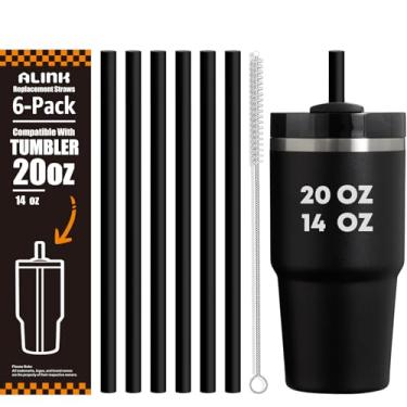 Imagem de ALINK Canudos pretos de substituição para copo Stanley de 590 ml, seguro para lava-louças, pacote com 6 canudos de plástico reutilizáveis compatíveis com copos Stanley Adventure de 590 ml, escova Plus
