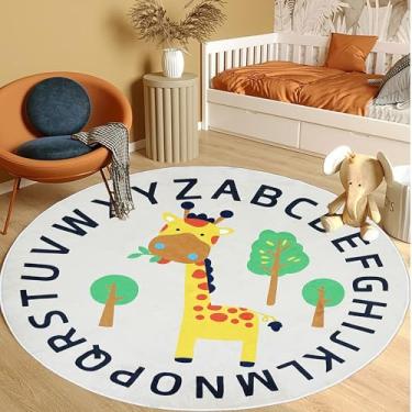 Imagem de Apioiqa Tapete redondo de girafa, 1,6 m, animais fofos, girafa, tapete grande, antiderrapante, tapete de pelúcia supermacio, para quarto de crianças, sala de jogos, berçário, quarto, lavável, tapete