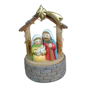 Imagem de IEUDNS Estatueta da Sagrada Família, Escultura de Presépio com Luzes LED, Ornamento de Mesa, Estátua de Jesus para Decoração de Escritório e Casa