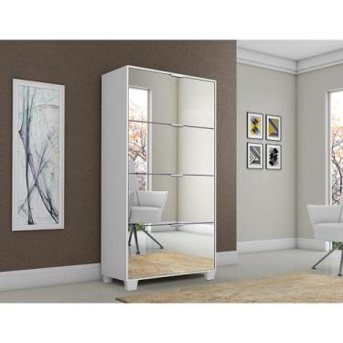 Imagem de Sapateira Armário Multiuso Pequim com Espelho Branco - REDE MOVEIS