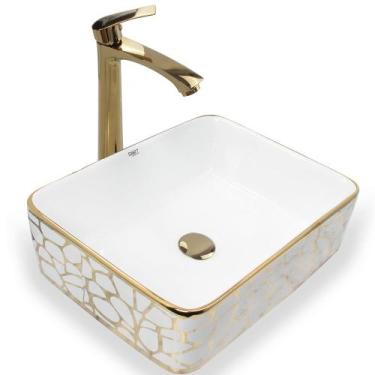 Imagem de Cuba De Louça Cerâmica Apoio Banheiro Pia Dourada 48x38 Cm - Smart Nor
