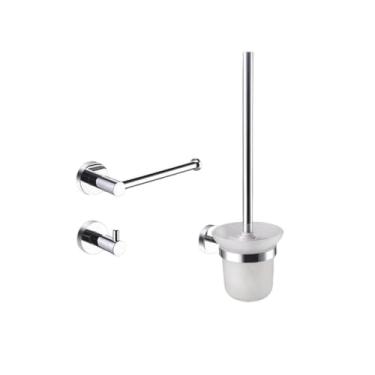 Imagem de Acessórios para banheiro cromados, toalheiro de aço inoxidável, porta-papel, anel para toalha, porta-copos, porta-escova de vaso sanitário, pingente de ferragens, conjunto de 3 peças