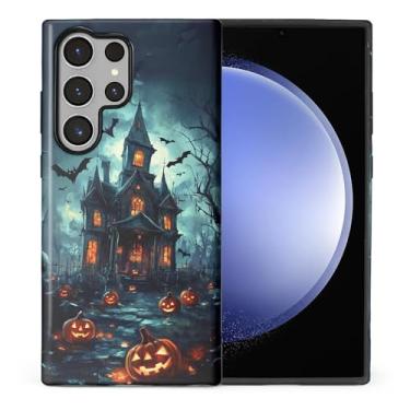 Imagem de CARLOCA Compatível com Samsung Galaxy S23 Ultra Full Body Matte Case para meninas meninos capa dura à prova de choque para Samsung Galaxy S23 Ultra Fashion Pattern Halloween Casa Assombrada Morcegos