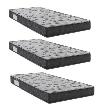 Imagem de Kit 3 Colchões Solteiro Ortobom D33 Iso 100 88x188x18 Grafite/branco