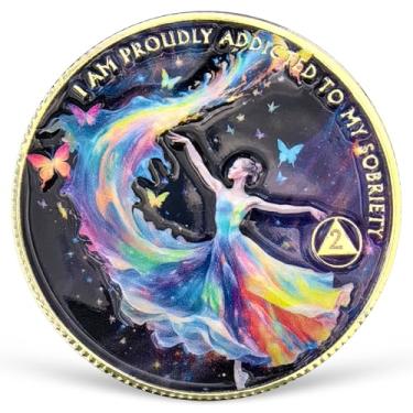 Imagem de Moeda de sobriedade de 2 anos feminina poder AA moeda colorida recuperação AA NA chips e medalhões comemorando 1-15 anos símbolo limpo e sóbrio narcóticos alcoólicos presentes anônimos para mulheres
