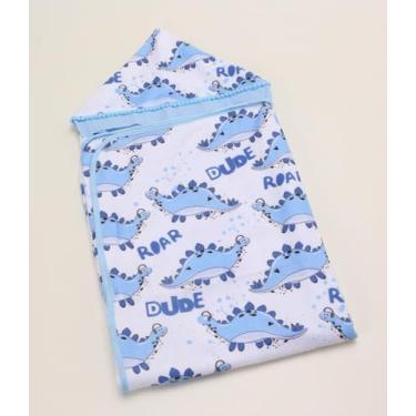 Imagem de Toalha Banho de bebê Menino Menina Forrada Fralda Infantil (Dinossauro Azul)