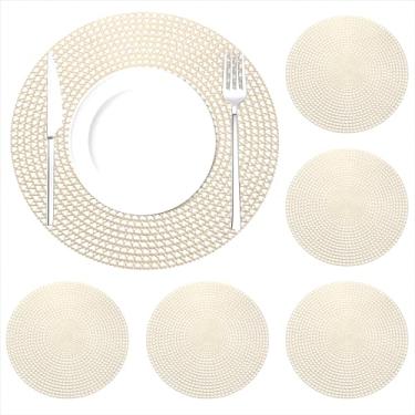 Imagem de Conjunto de 6 jogos americanos dourados, tapetes de mesa de coração, 38 cm, vazados, cozinha, jantar, para dia dos namorados, Natal, Halloween, festa de casamento, decoração de mesa