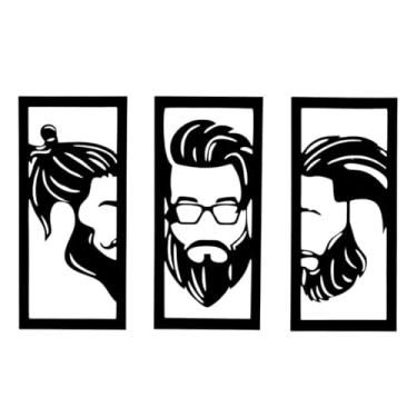 Imagem de Kit 3 Quadros Decorativos para Barbearia, MDF Preto, Montagem em Parede, 49x22cm, 400g, Conjunto de 3 Peças, Horizontal, Retangular, Estilo Barbeiro, Sala/Salão/Recepção