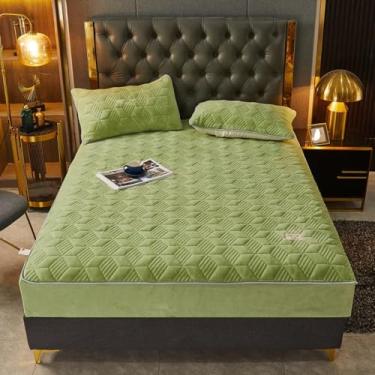 Imagem de Capa de colchão acolchoada com bolso extra profundo antiderrapante, protetor de colchão espesso, macio e quente, lençol de cama para decoração de cama verde | California King: 200 x 221 cm (conjunto