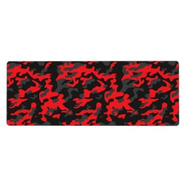 Imagem de Tapete de mouse grande camuflado vermelho e preto antiderrapante para jogos, base de borracha, teclado e mouse, tapete de mesa grande, protetor de mesa 80 x 30 cm
