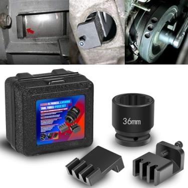 Imagem de Sunluway Ferramenta de bloqueio de volante 22100 com soquete de 36 mm de 3/10.2 cm para motores Duramax de 6,6 L Série 2500, 3500, 4500, 5500 | Trava o volante para substituição da bomba de água | com