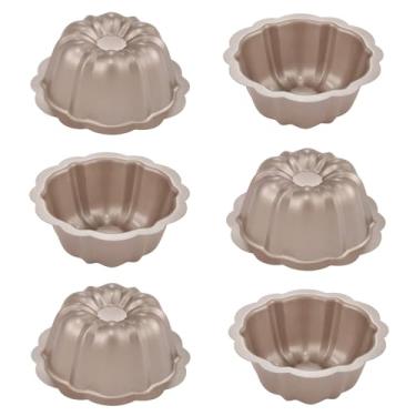 Imagem de Conjunto de mini formas de bolo caneladas de 10 cm, pacote com 6 copos antiaderentes pequenos Buntz, molde de bolo de abóbora redondo de aço carbono, assadeira de cupcake em forma de flor para forno