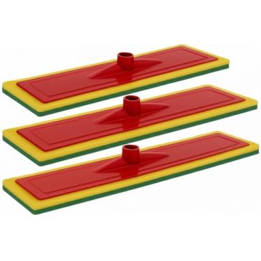 Imagem de KIT 3 Rodo Abrasivo Esponja 40CM PLUS TAMANHO GRANDE Lava Azulejo Profissional – Base Resistente com Fibra Abrasiva para Limpeza Pesada de Pisos, Paredes e Cozinhas – Rosca Universal