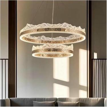 Imagem de WLHAZMWY Candeeiro pendente moderno sala de jantar luzes pendentes iluminação interna lâmpada de teto luz suspensa lustre led decorativo (regulação remota RC, 2 anéis)