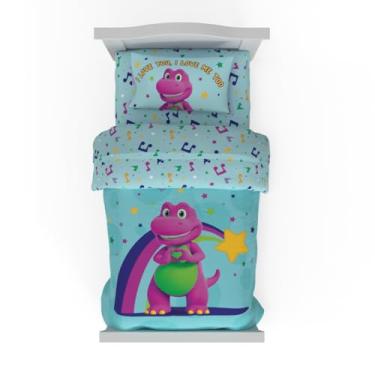 Imagem de Conjunto de cama infantil de 4 peças Barney – edredom e lençóis de microfibra reversíveis super macios e aconchegantes (produto oficialmente licenciado) por Franco