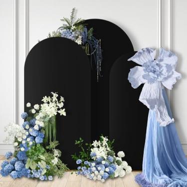 Imagem de GOJAWAY Conjunto de 3 capas pretas de arco de casamento de 1,8 m de elastano para arco de casamento para topo redondo Chiara Arch Back, suporte para decoração de festa de aniversário, cerimônia