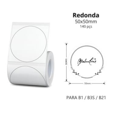 Imagem de Etiqueta Adesiva compatível para Impressora Niimbot B1, Rolo 50x50 cm, redonda, 1 Unidade. Papel impermeável, organização, escritório, lavanderia, cód de barras, autoadesivo.