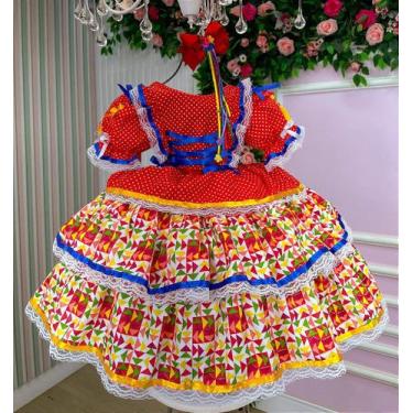 Imagem de Vestido Junino Forró Quadrilha Junino Vermelho - Tecido Tecno Sporting