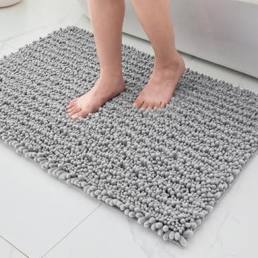 Imagem de ILANGO Tapetes de banheiro cinza claro 61 x 43 cm, tapetes de banho de chenille absorventes extramacios, tapete de banho grosso, antiderrapante, felpudo, lavável na máquina, tapetes de banho de