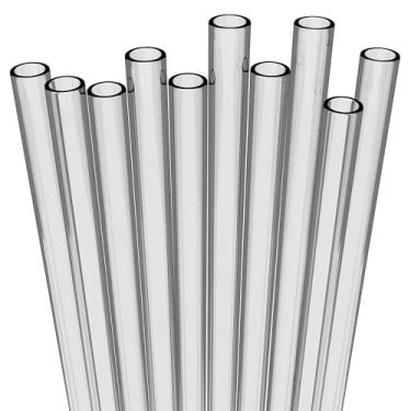 Imagem de Fiesta First 10 canudos longos transparentes – canudos de plástico rígido semitransparente reutilizável + escova de limpeza resistente – para copos, potes de pedreiro, milkshakes e smoothies – pode